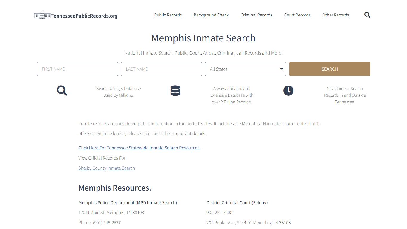 Memphis Inmate Search - MPD Current & Past Jail Records