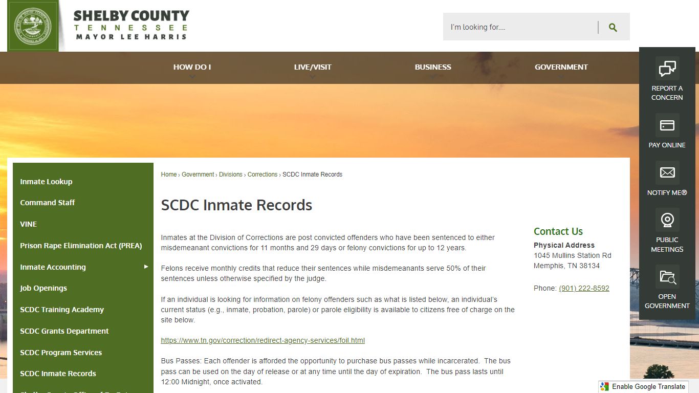 SCDC Inmate Records | Shelby County, TN - Official Website