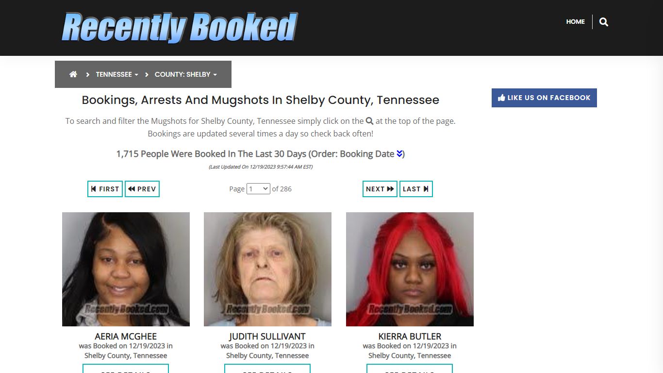 Bookings, Arrests and Mugshots in Shelby County, Tennessee